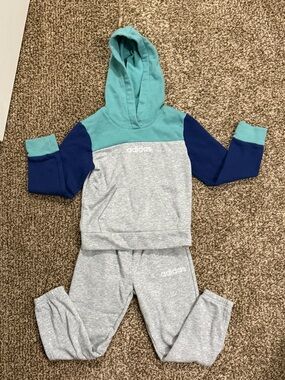 adidas Kids Teal, Navy & Gray Hoodie Jogger Set